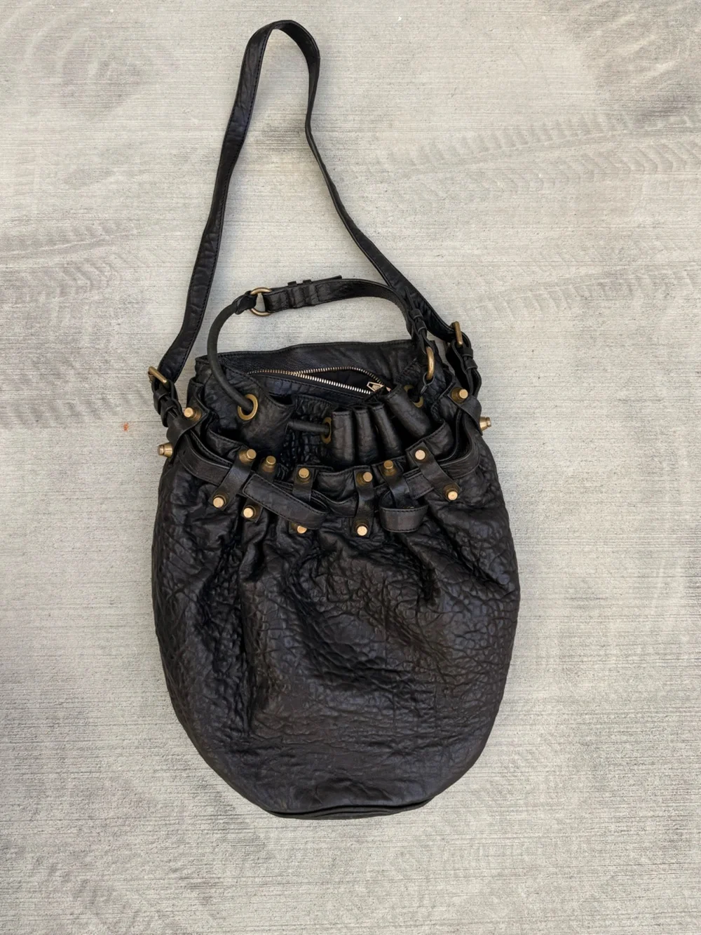 Alexander Wang Black Leather Shoulder Bag with Gold-Tone Hardware
